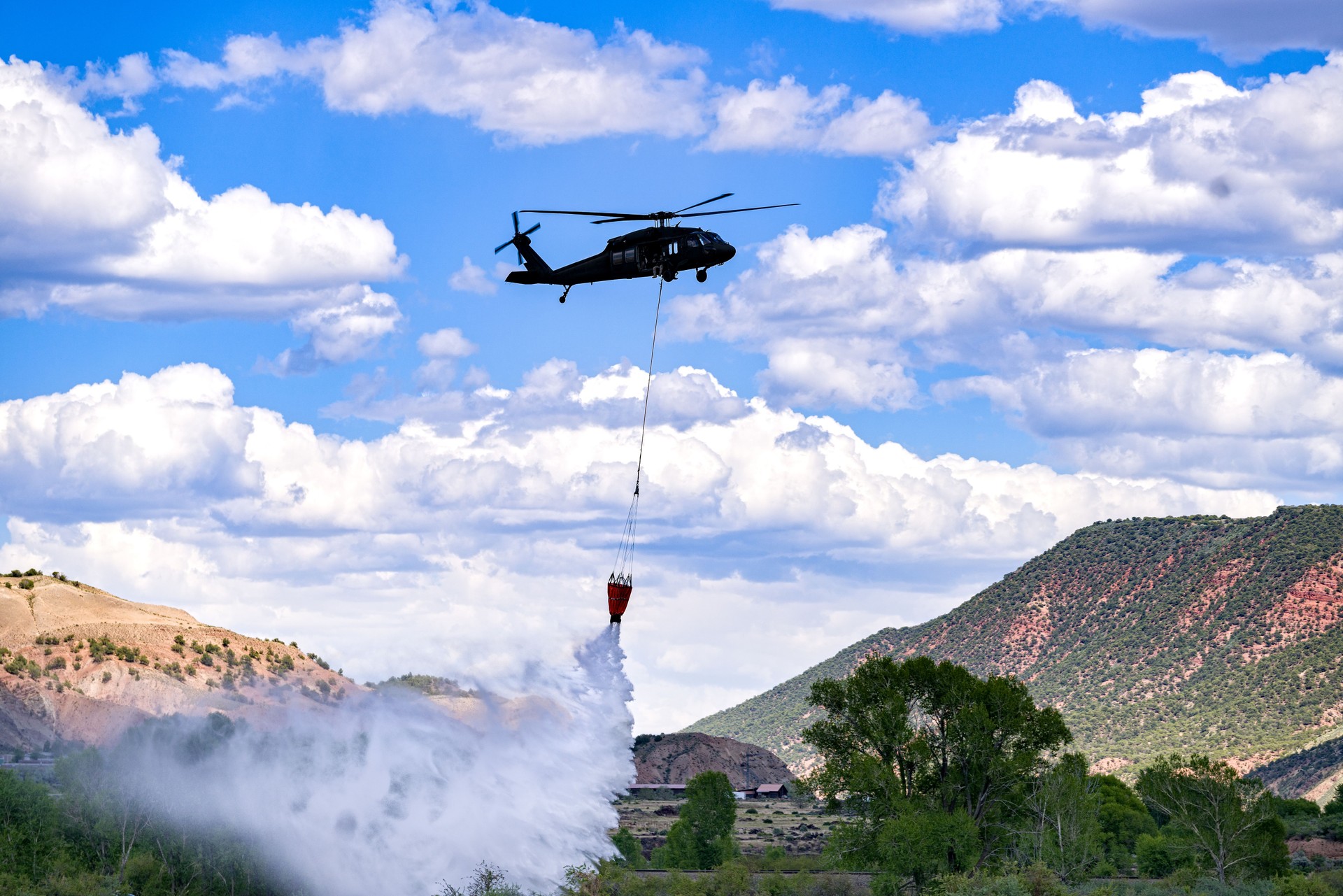 Firefighting Helicopter with Water Bucket